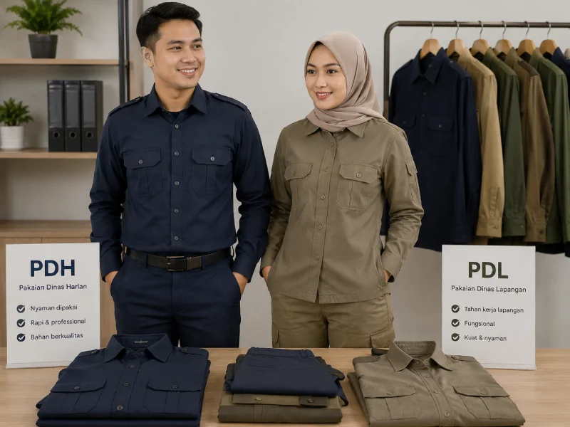 Contoh PDH dan PDL sebagai pakaian dinas custom untuk instansi dan perusahaan produksi Kurnia Jaya