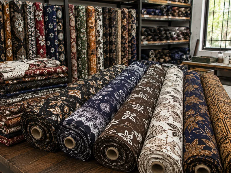 Kain batik dijual per yard dengan minimum 200 yard di Kurnia Jaya untuk kebutuhan produksi lanjutan