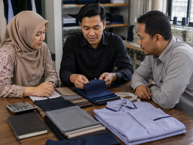 Konsultasi kebutuhan seragam sekolah dari area Bintaro di kantor Kurnia Jaya Pondok Aren